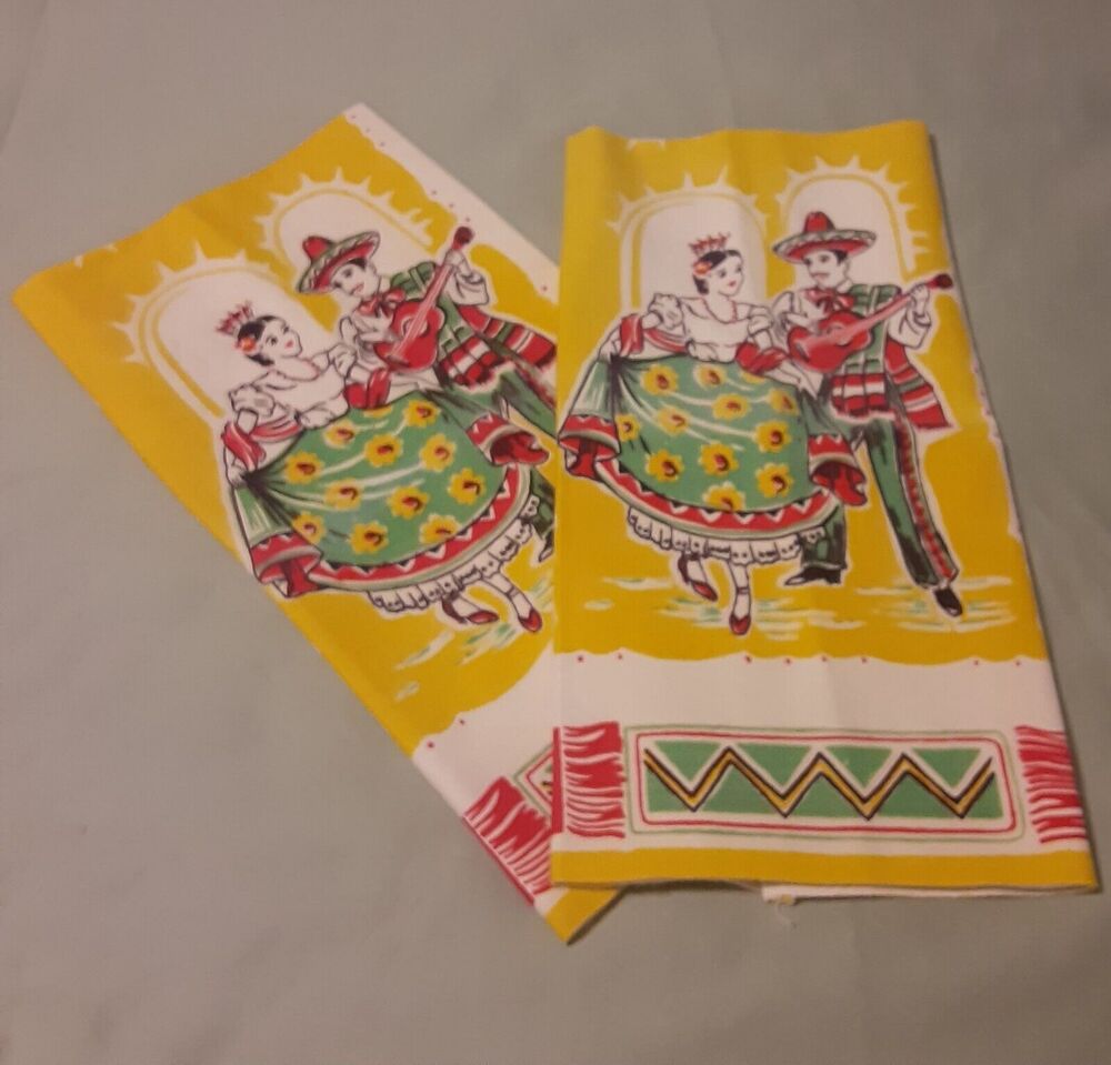 Vintage Spanish Linen Tea Towels beautiful & Cheerful